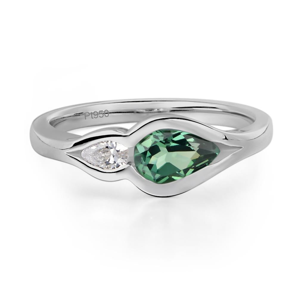 Vintage Lab Grown Green Sapphire Bezel Pear Engagement Ring - LUO Jewelry #metal_platinum