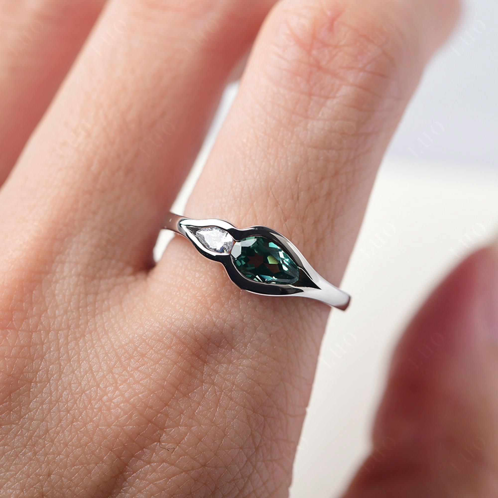 Vintage Lab Grown Green Sapphire Bezel Pear Engagement Ring - LUO Jewelry