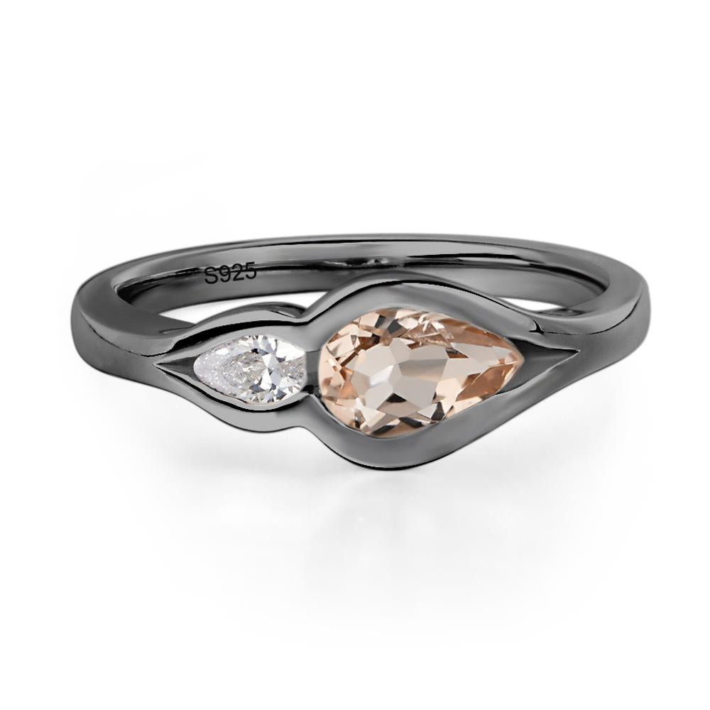 Vintage Morganite Bezel Pear Engagement Ring - LUO Jewelry #metal_black finish sterling silver