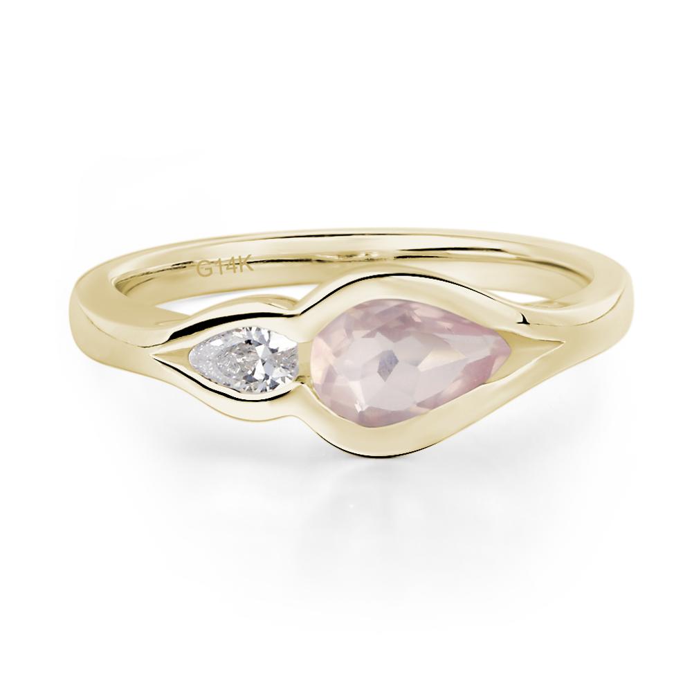 Vintage Rose Quartz Bezel Pear Engagement Ring - LUO Jewelry #metal_14k yellow gold