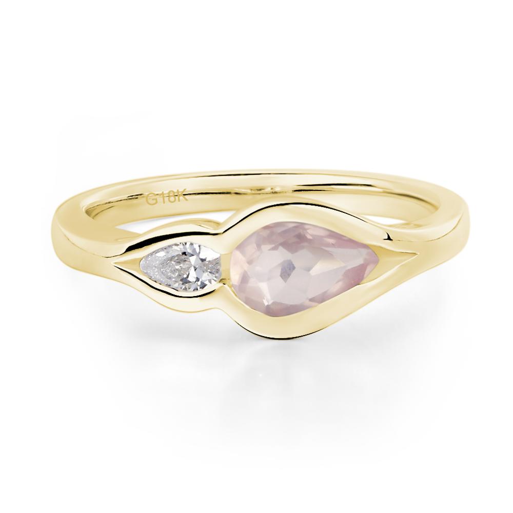 Vintage Rose Quartz Bezel Pear Engagement Ring - LUO Jewelry #metal_18k yellow gold