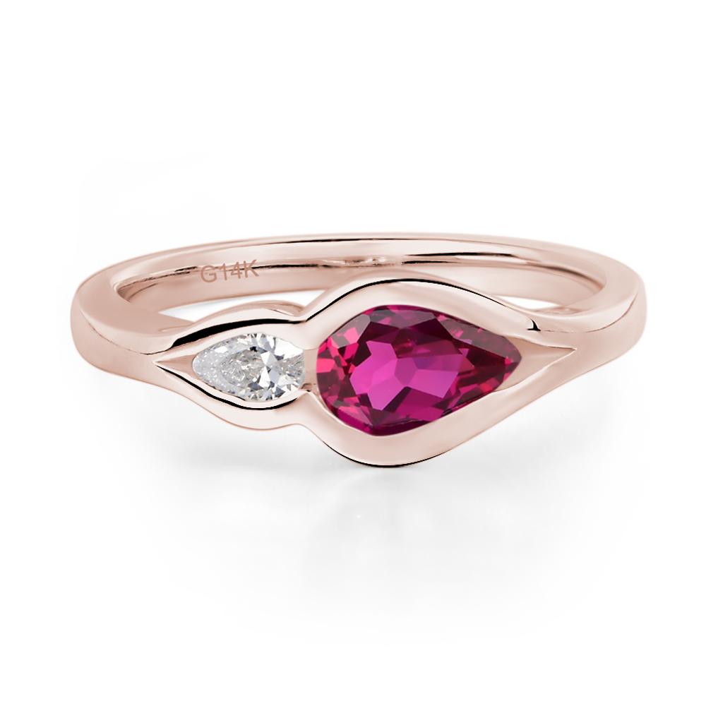 Vintage Ruby Bezel Pear Engagement Ring - LUO Jewelry #metal_14k rose gold