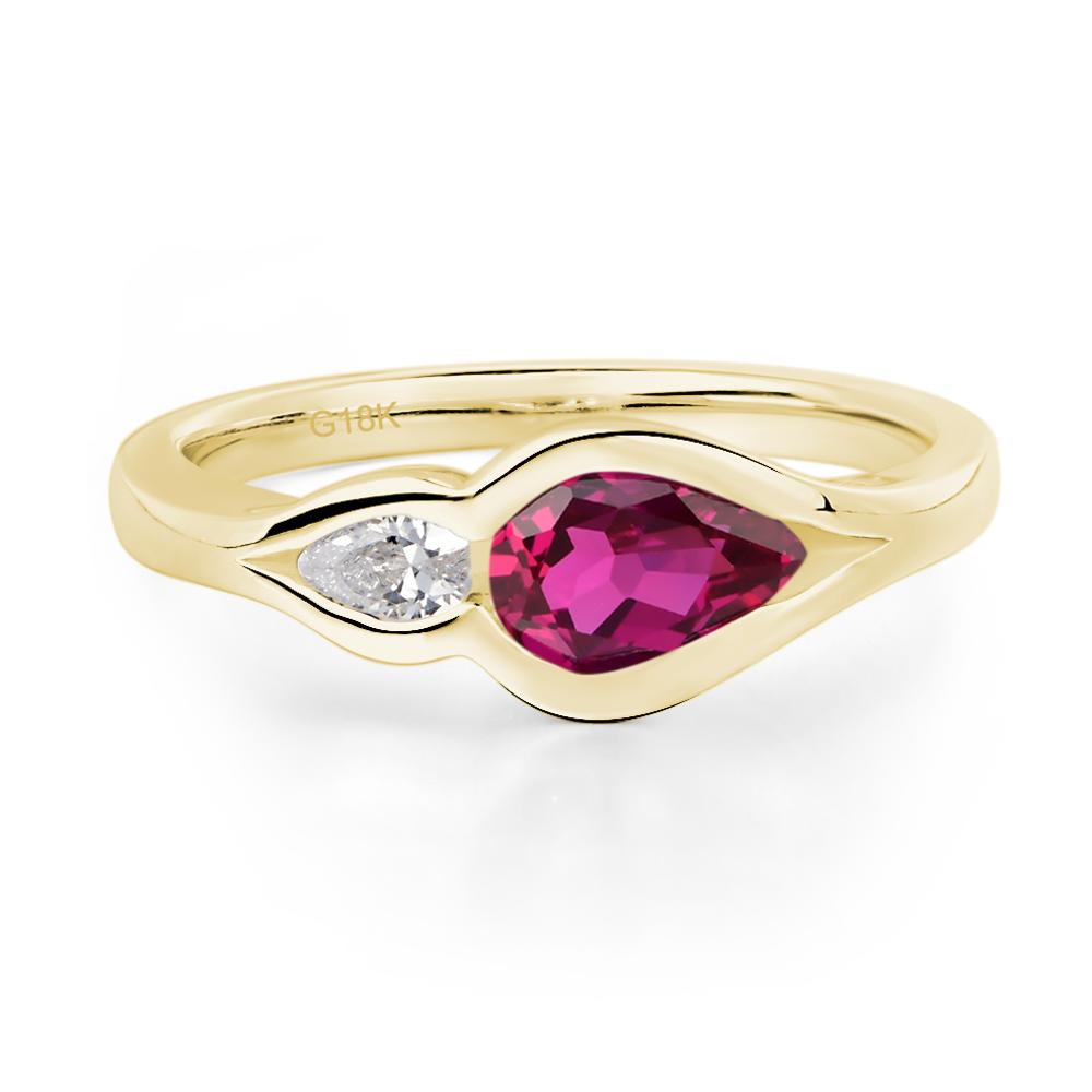 Vintage Ruby Bezel Pear Engagement Ring - LUO Jewelry #metal_18k yellow gold