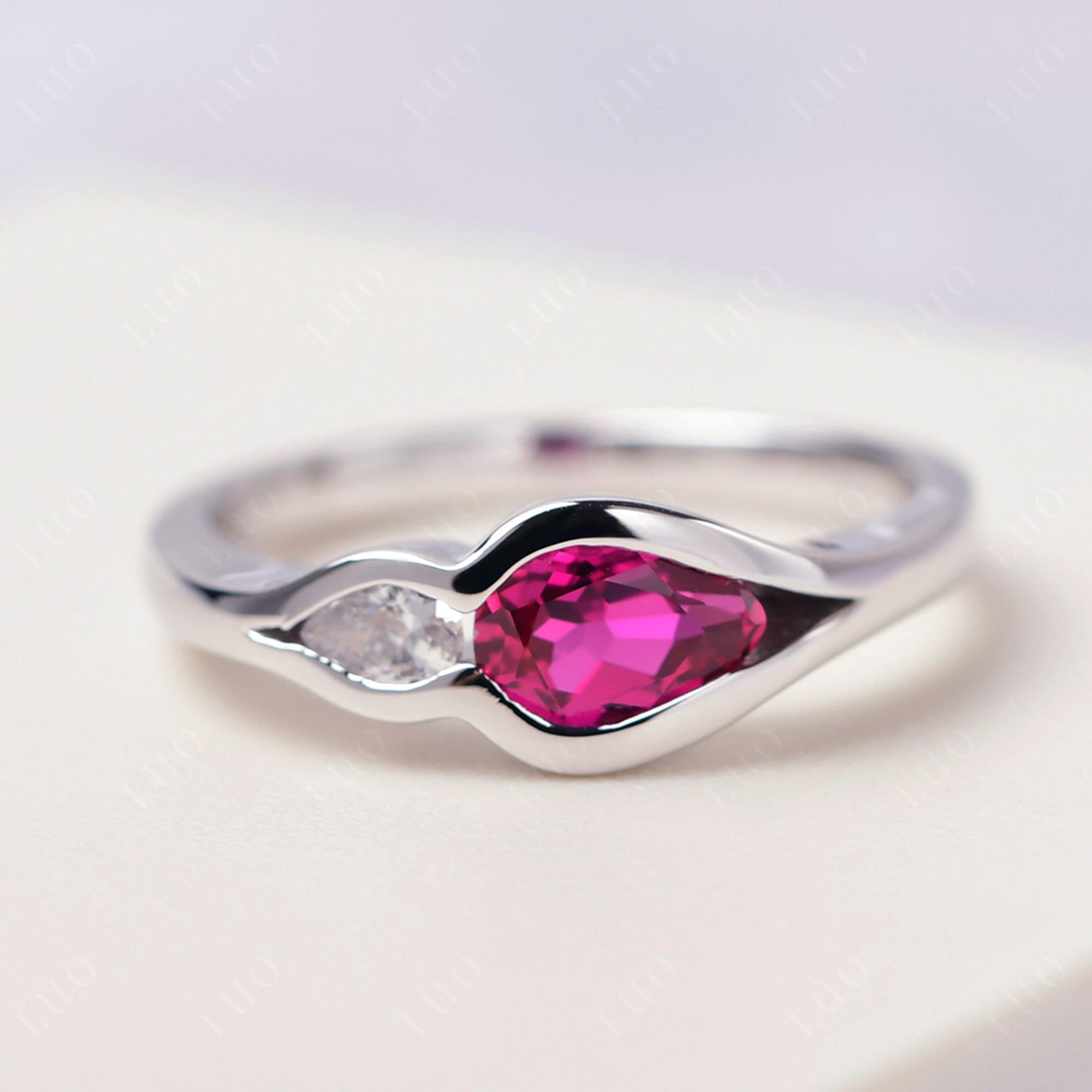 Vintage Ruby Bezel Pear Engagement Ring - LUO Jewelry