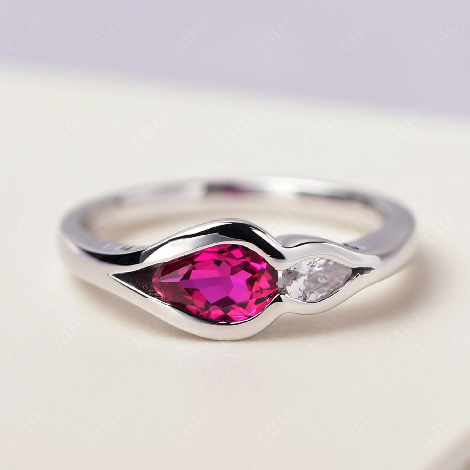 Vintage Ruby Bezel Pear Engagement Ring - LUO Jewelry