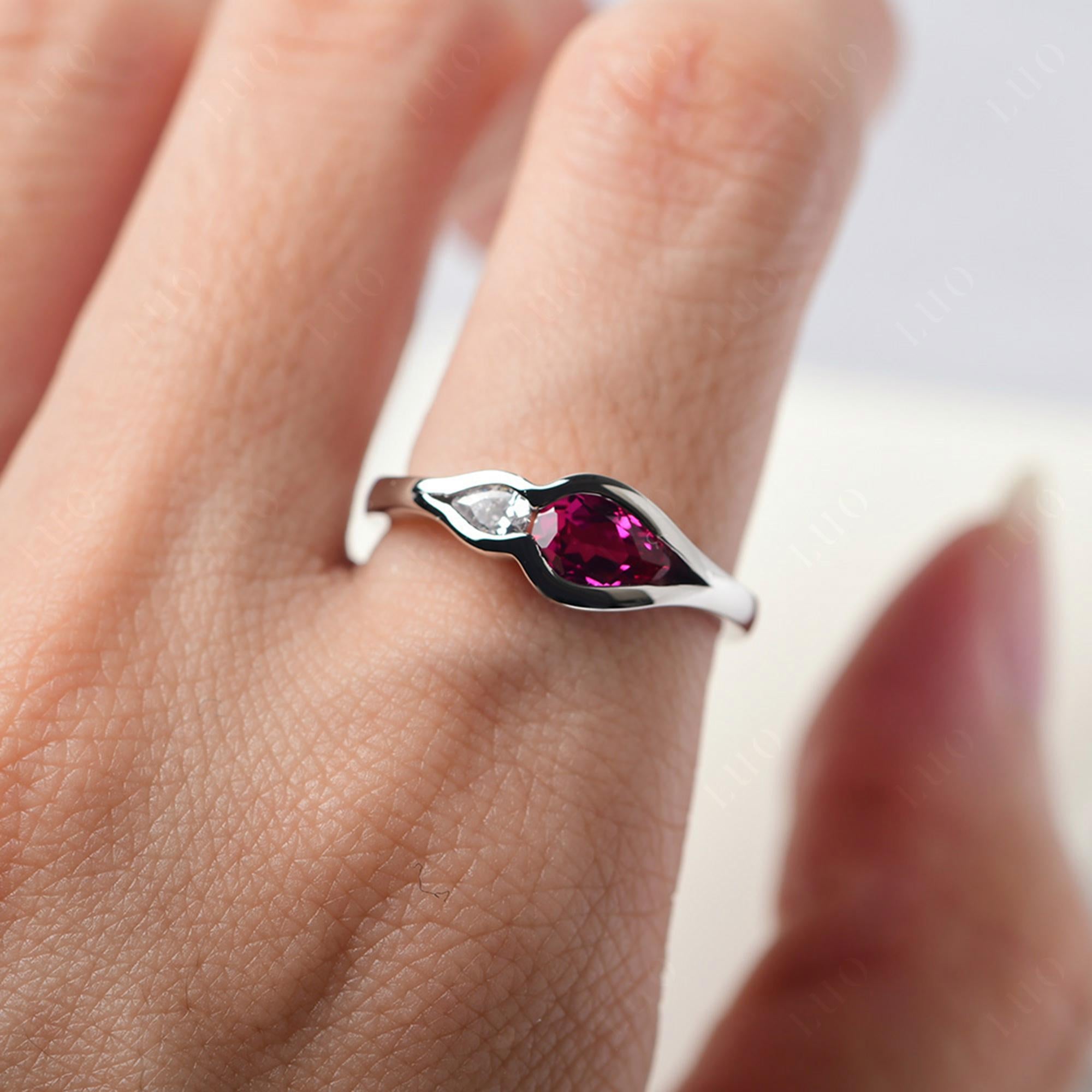 Vintage Ruby Bezel Pear Engagement Ring - LUO Jewelry