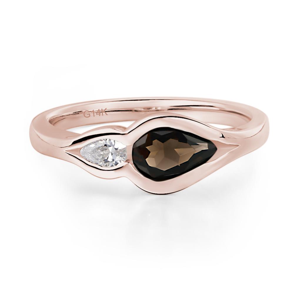 Vintage Smoky Quartz Bezel Pear Engagement Ring - LUO Jewelry #metal_14k rose gold