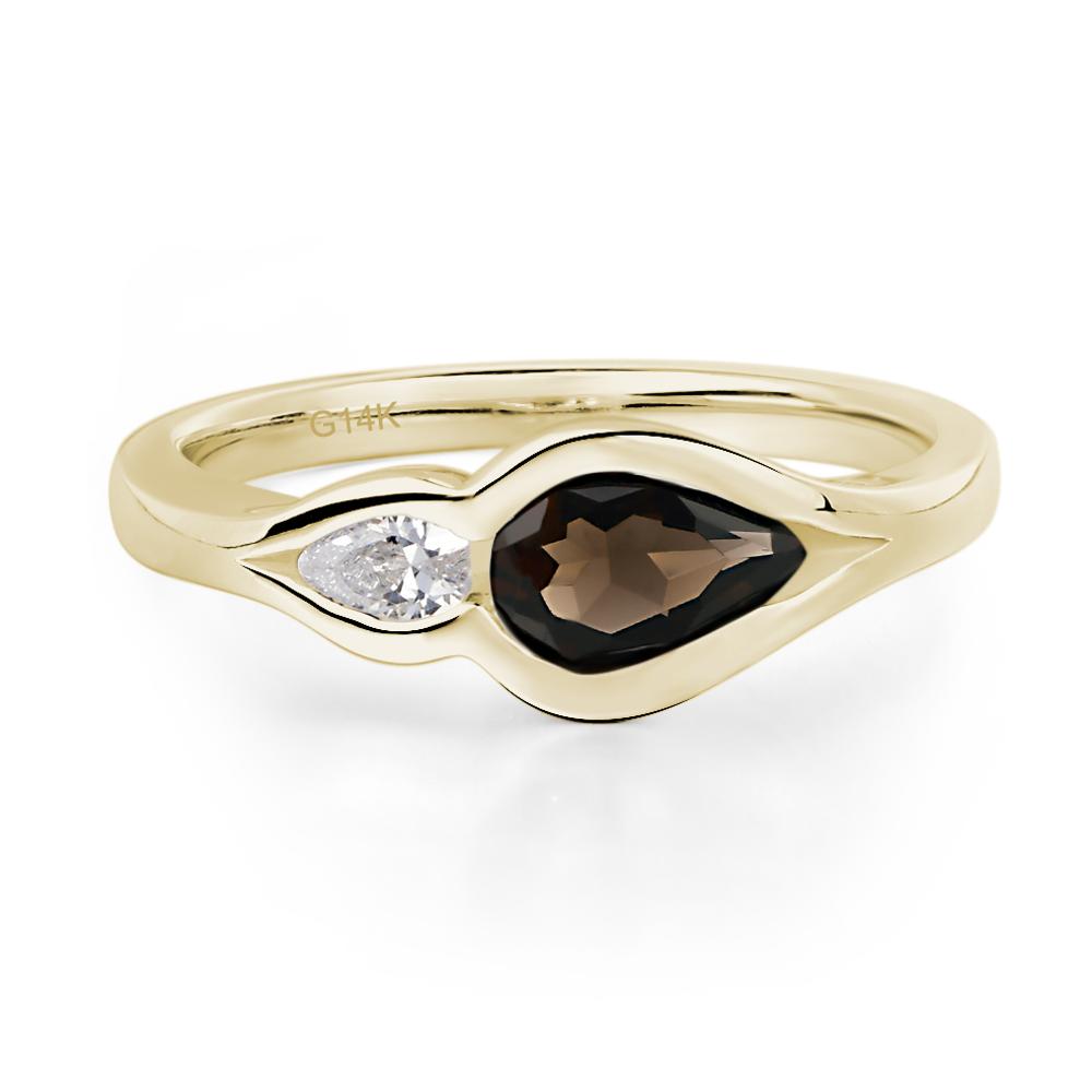 Vintage Smoky Quartz Bezel Pear Engagement Ring - LUO Jewelry #metal_14k yellow gold