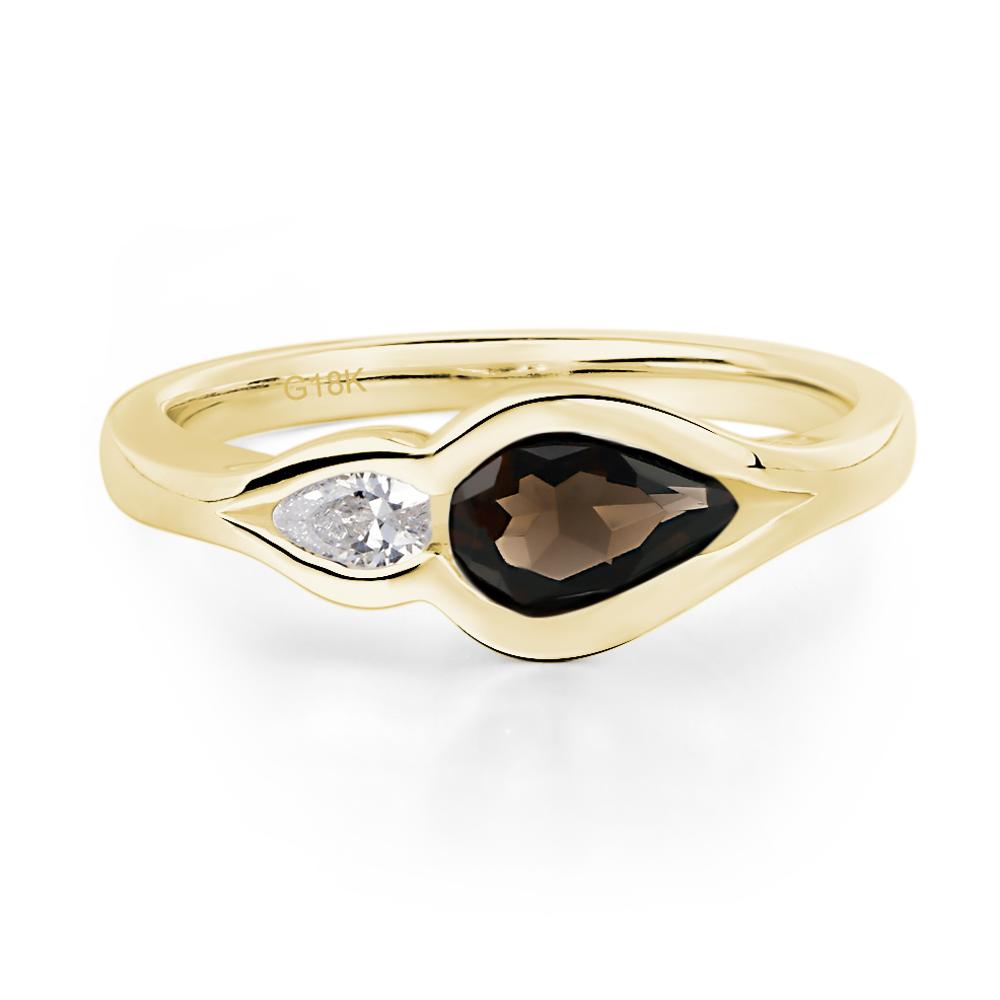 Vintage Smoky Quartz Bezel Pear Engagement Ring - LUO Jewelry #metal_18k yellow gold