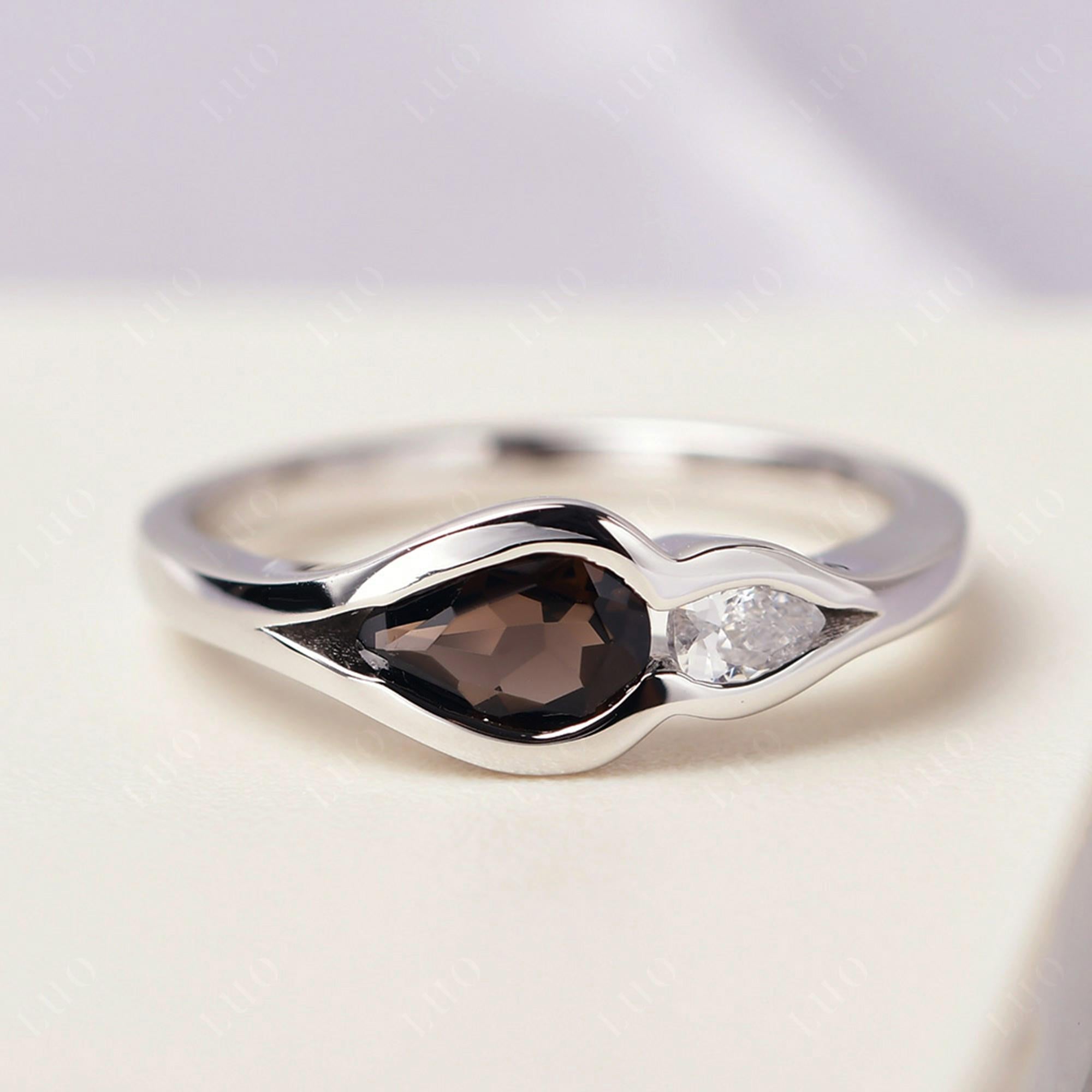 Vintage Smoky Quartz Bezel Pear Engagement Ring - LUO Jewelry