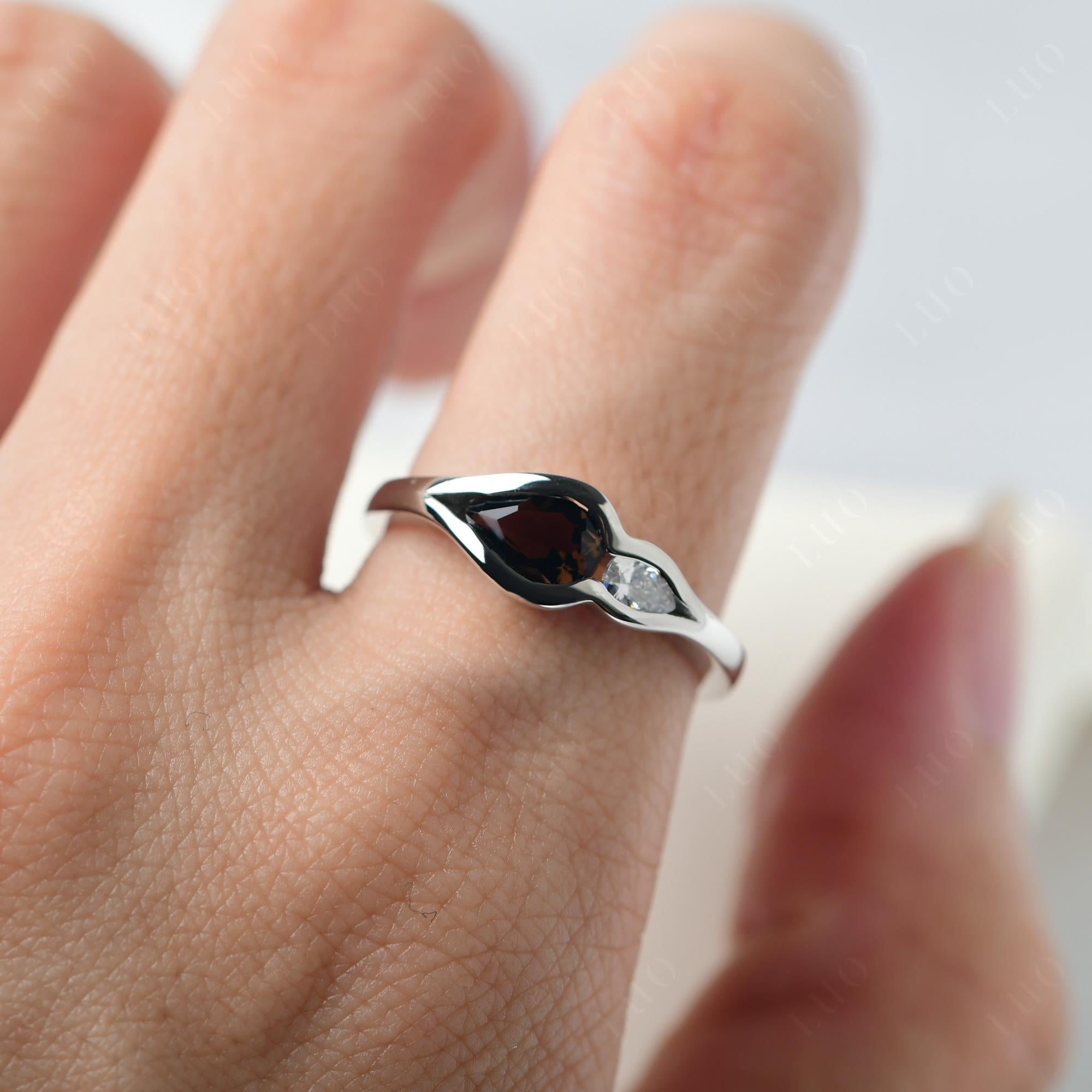 Vintage Smoky Quartz Bezel Pear Engagement Ring - LUO Jewelry