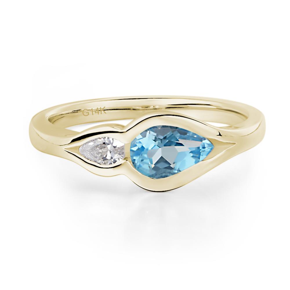 Vintage Swiss Blue Topaz Bezel Pear Engagement Ring - LUO Jewelry #metal_14k yellow gold