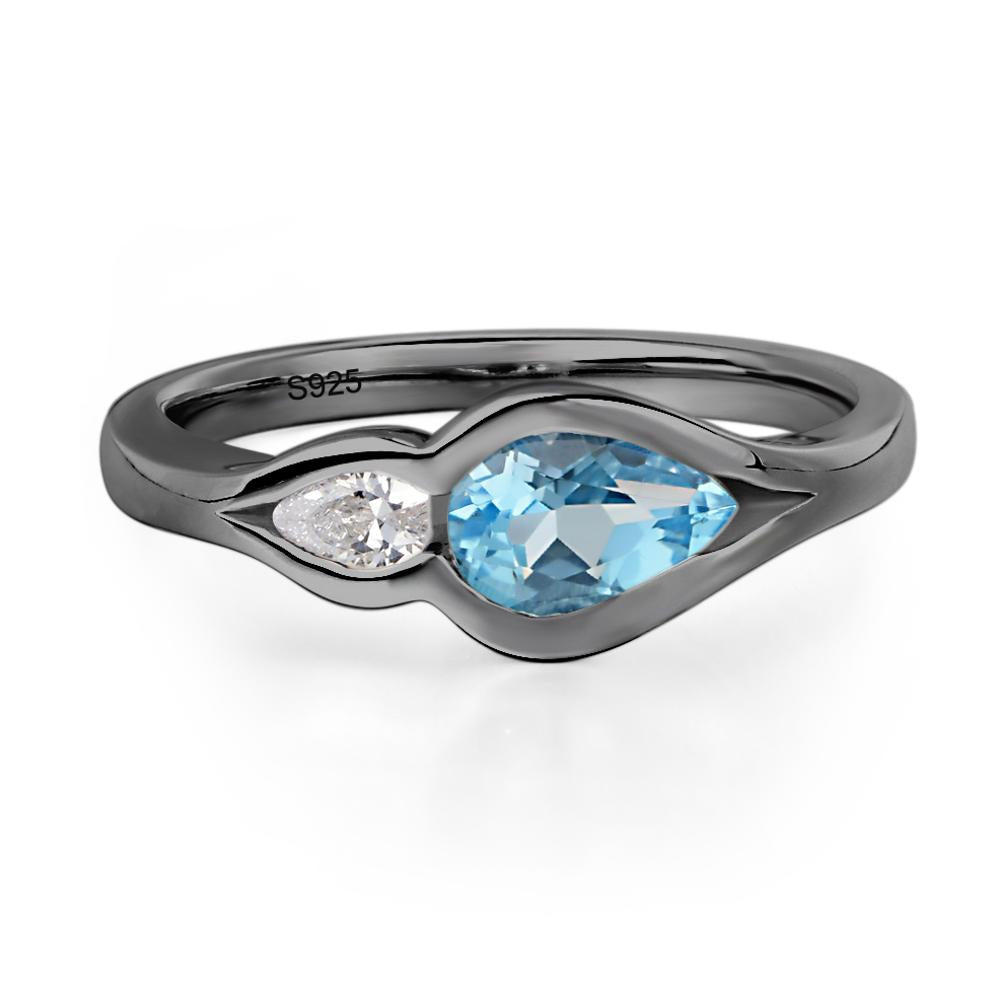 Vintage Swiss Blue Topaz Bezel Pear Engagement Ring - LUO Jewelry #metal_black finish sterling silver