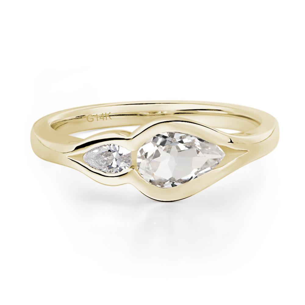 Vintage White Topaz Bezel Pear Engagement Ring - LUO Jewelry #metal_14k yellow gold