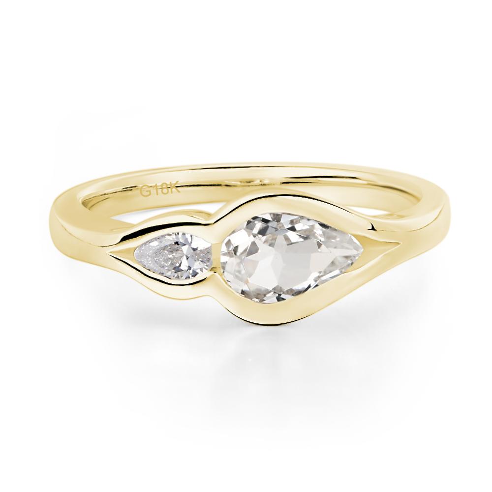Vintage White Topaz Bezel Pear Engagement Ring - LUO Jewelry #metal_18k yellow gold