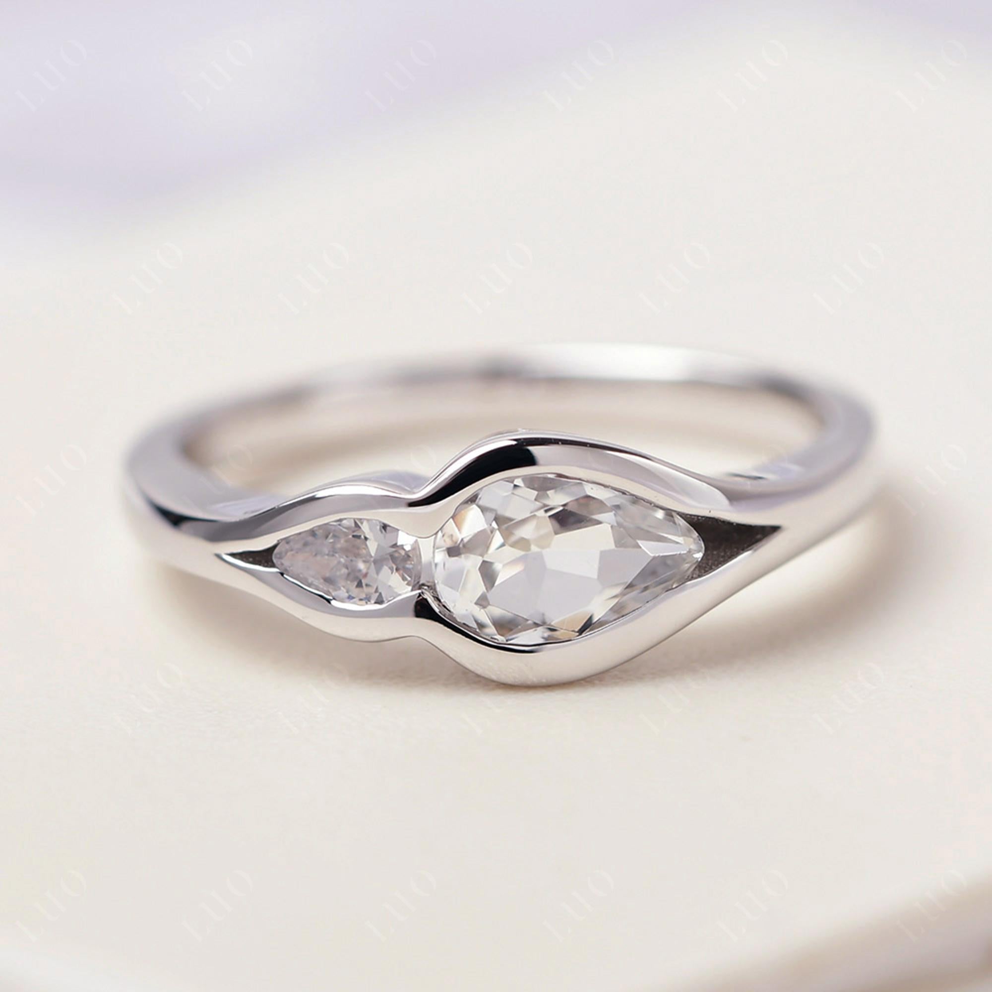 Vintage White Topaz Bezel Pear Engagement Ring - LUO Jewelry