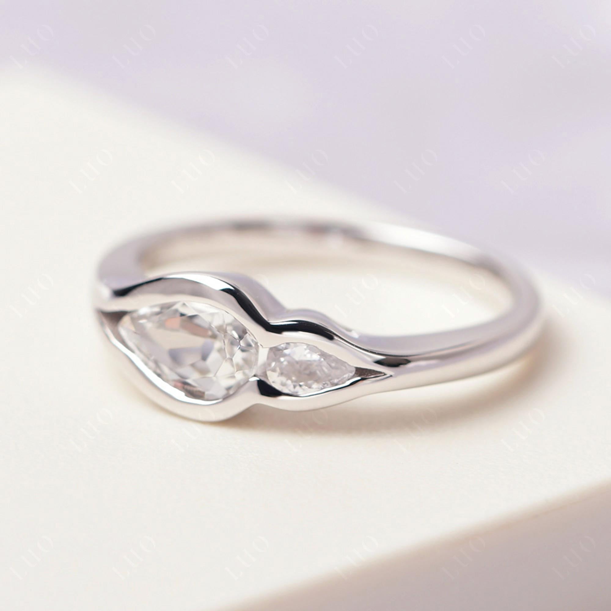 Vintage White Topaz Bezel Pear Engagement Ring - LUO Jewelry