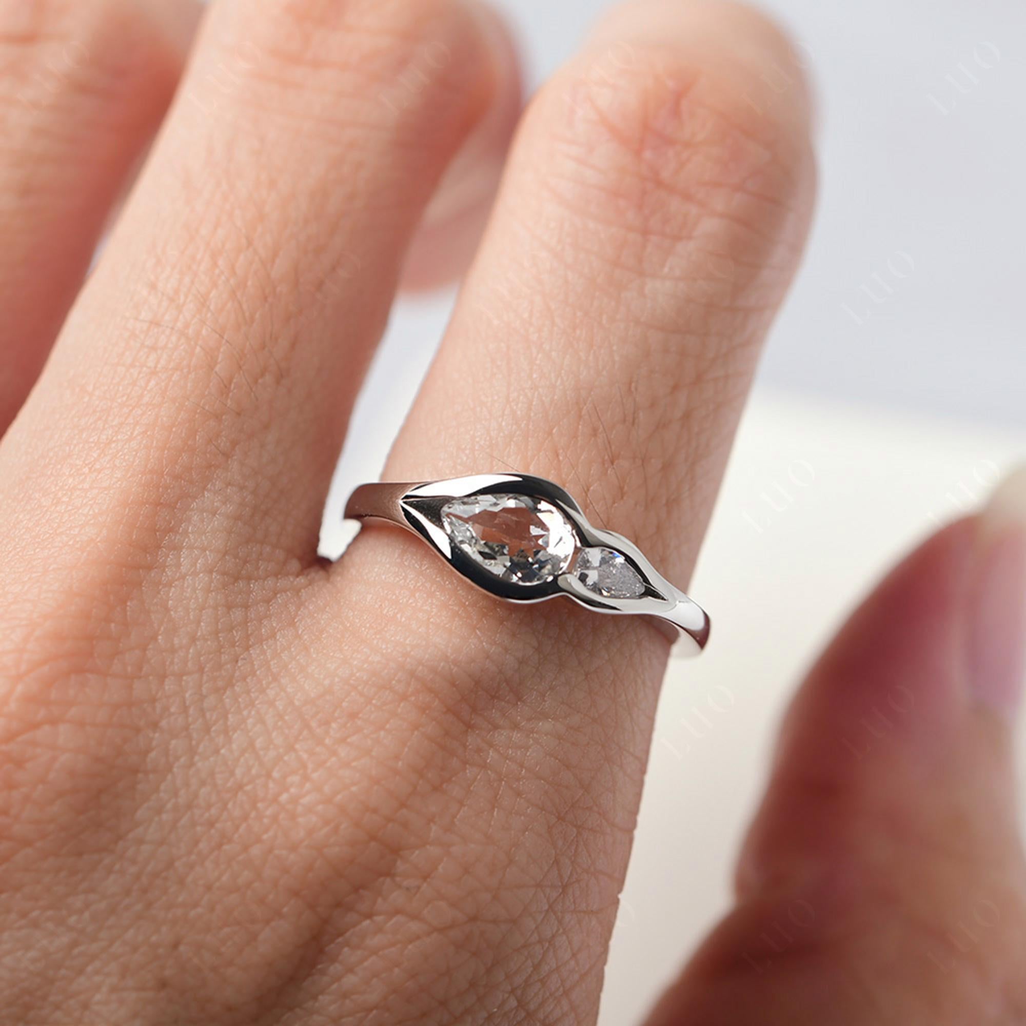 Vintage White Topaz Bezel Pear Engagement Ring - LUO Jewelry