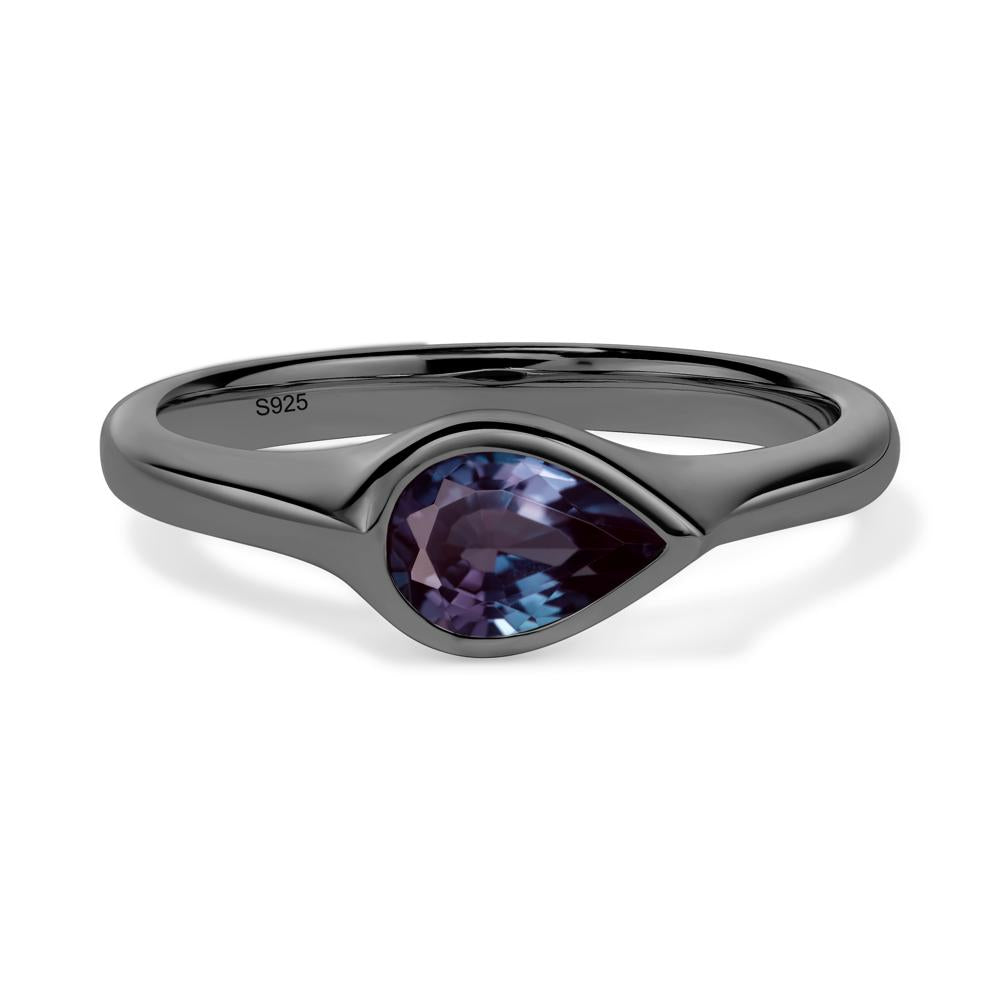 Horizontal Pear Lab Created Alexandrite Engagement Ring - LUO Jewelry #metal_black finish sterling silver