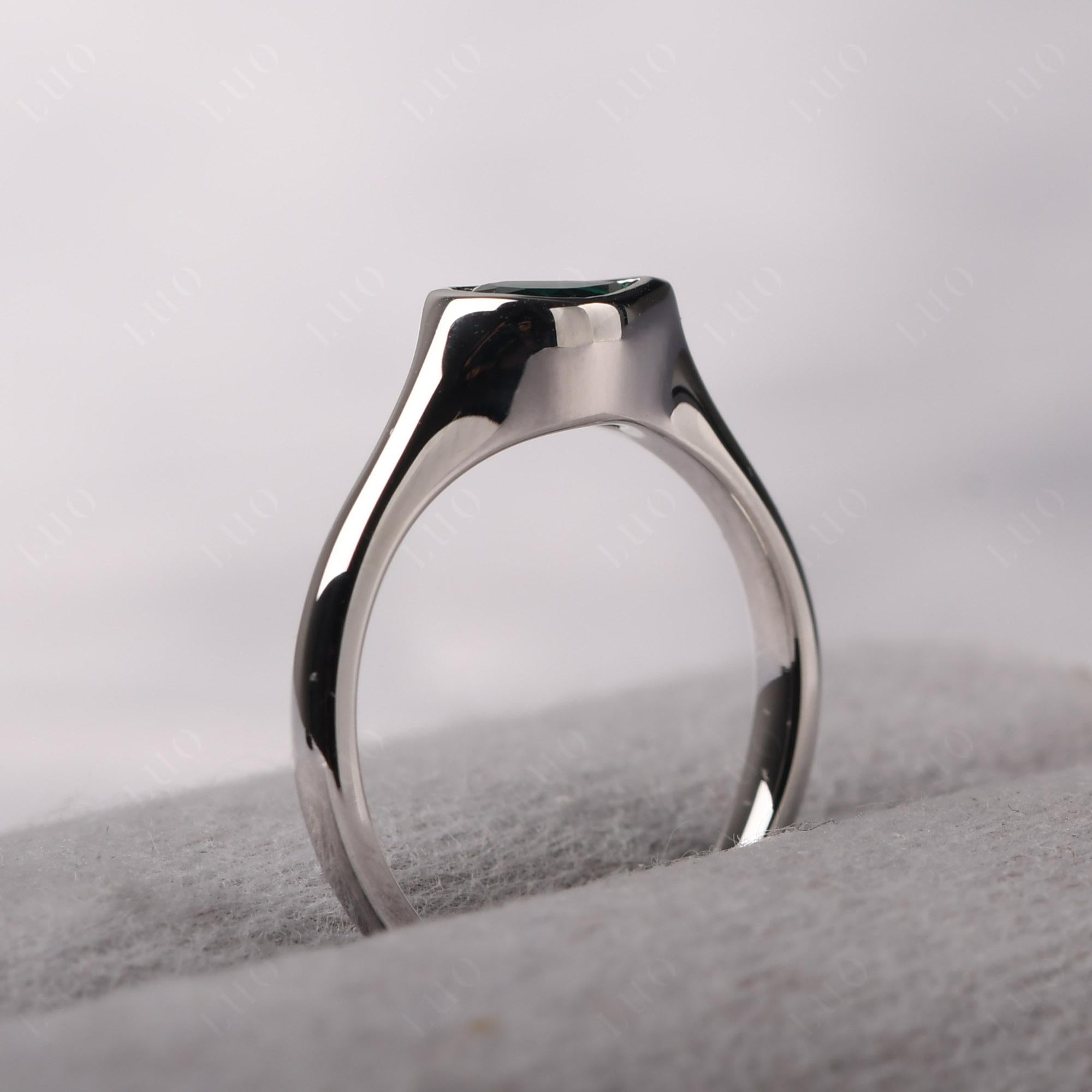 Horizontal Pear Lab Created Emerald Engagement Ring - LUO Jewelry