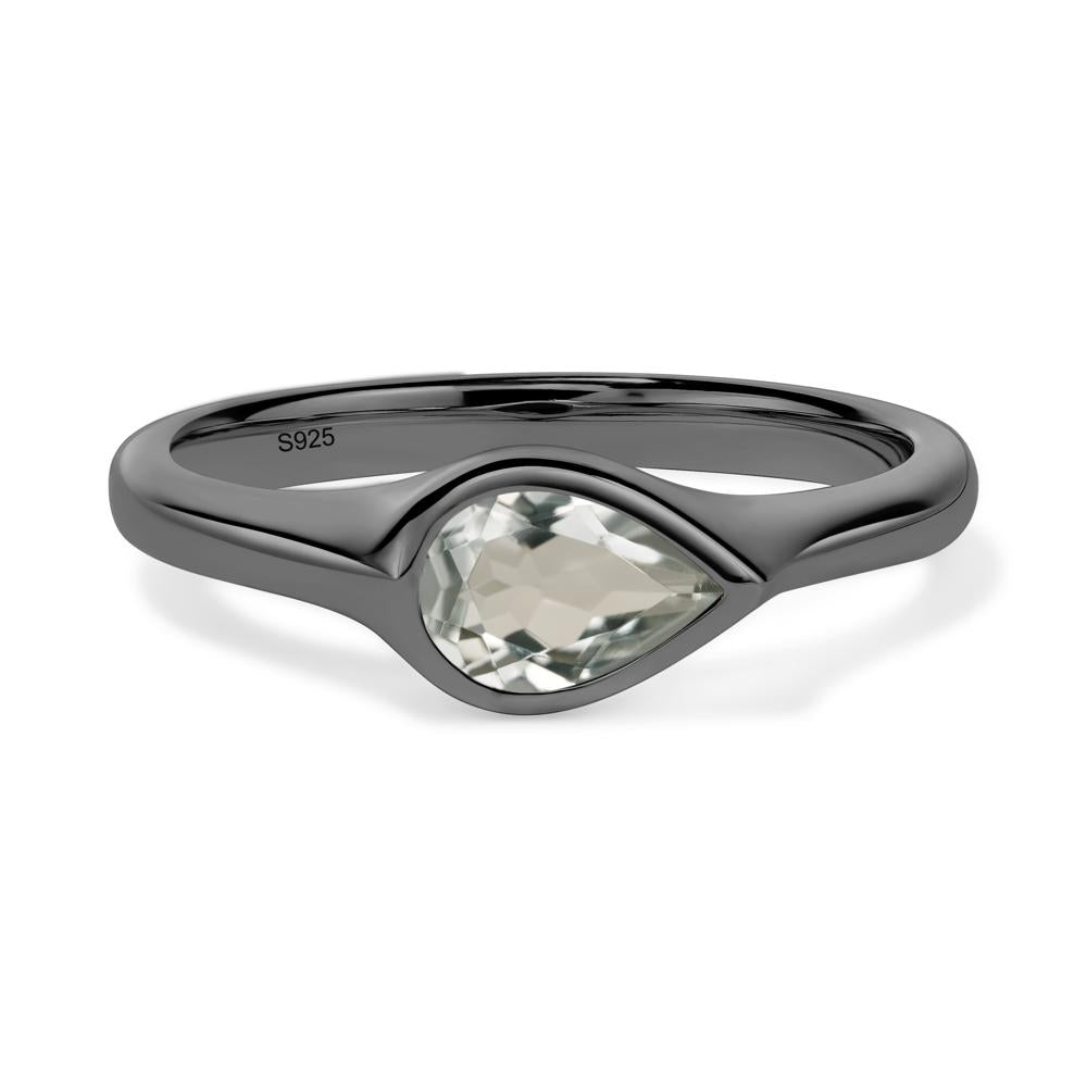 Horizontal Pear Green Amethyst Engagement Ring - LUO Jewelry #metal_black finish sterling silver