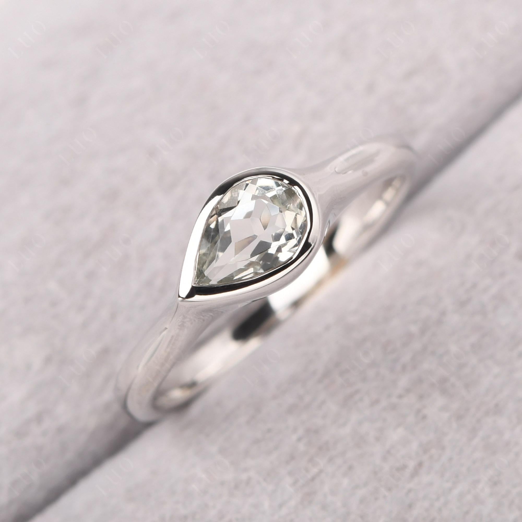 Horizontal Pear Green Amethyst Engagement Ring - LUO Jewelry