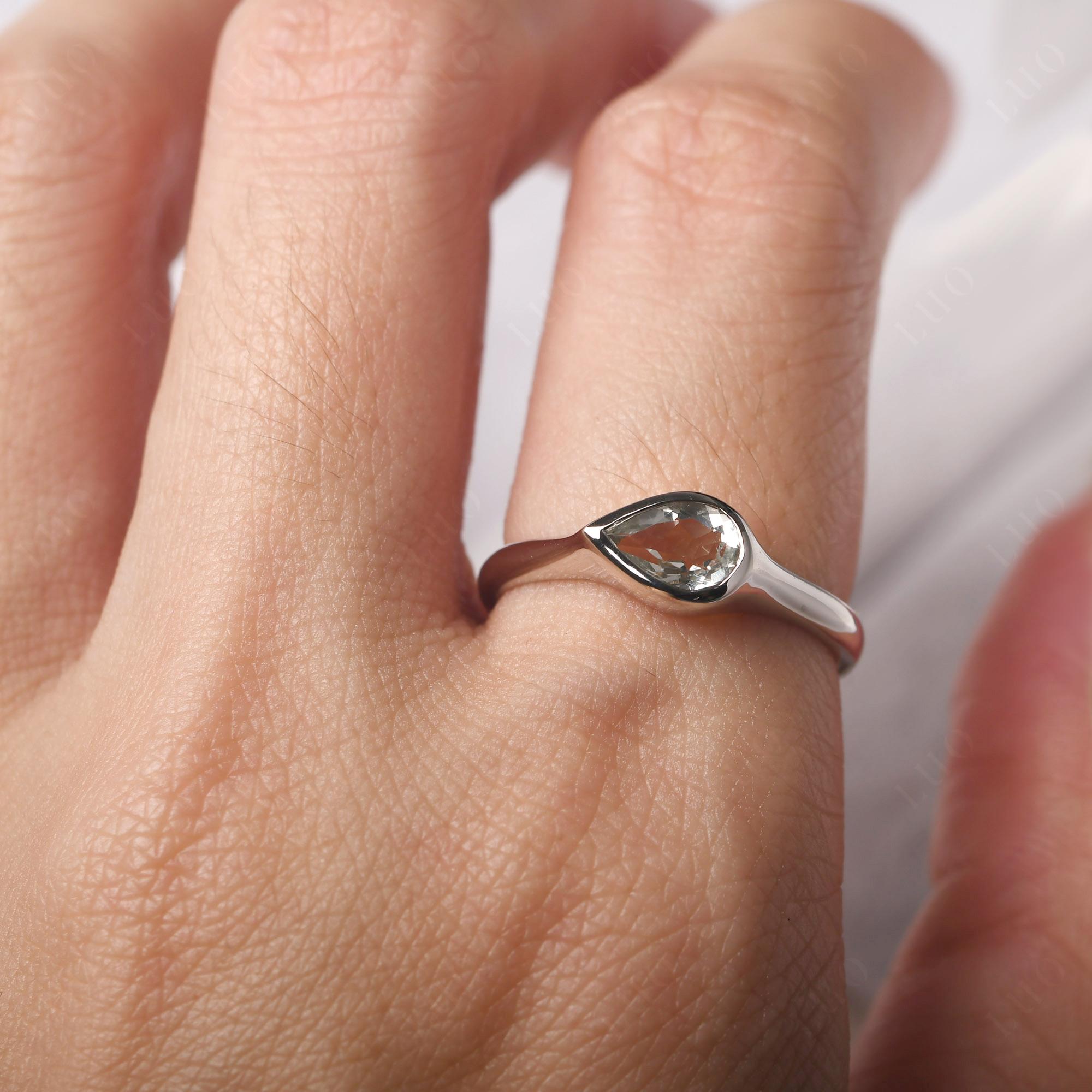 Horizontal Pear Green Amethyst Engagement Ring - LUO Jewelry