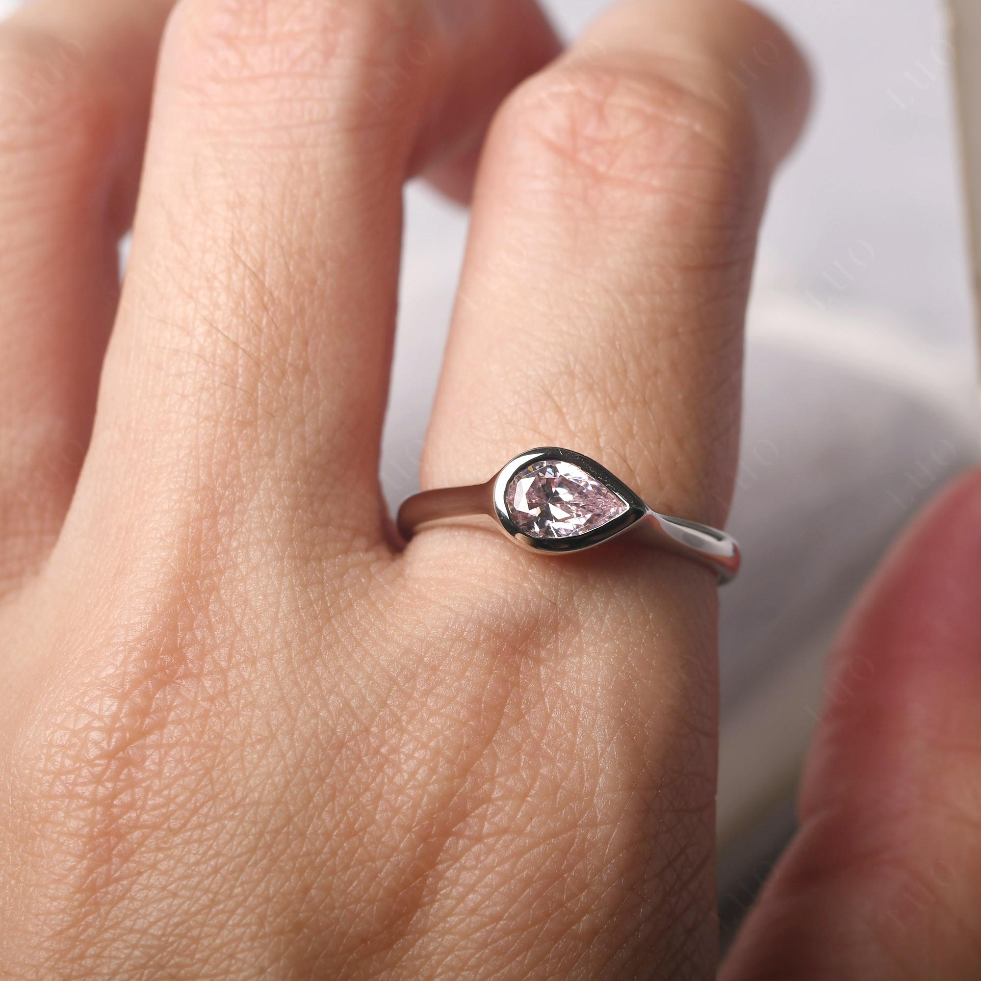Horizontal Pear Pink Cubic Zirconia Engagement Ring - LUO Jewelry