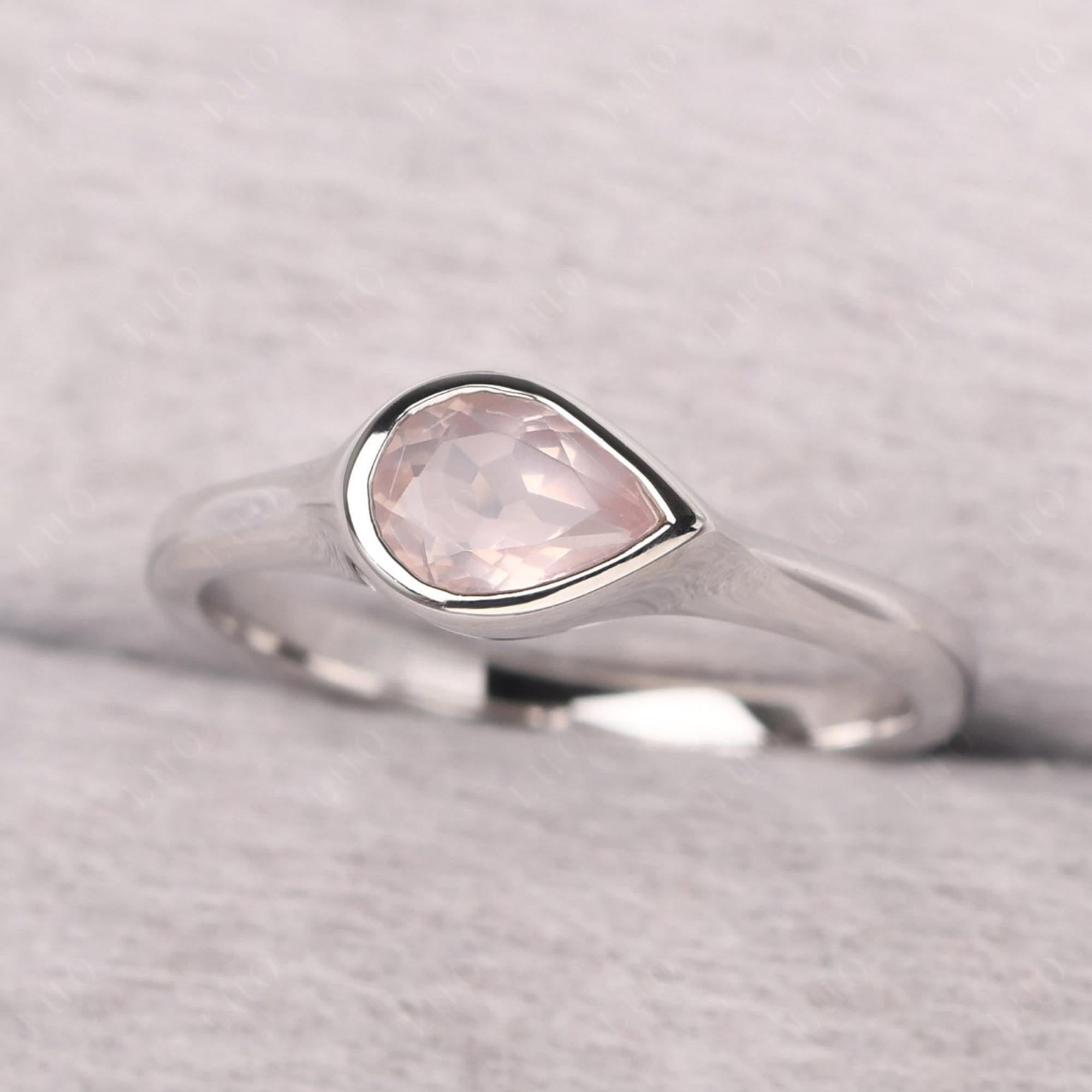 Horizontal Pear Rose Quartz Engagement Ring - LUO Jewelry