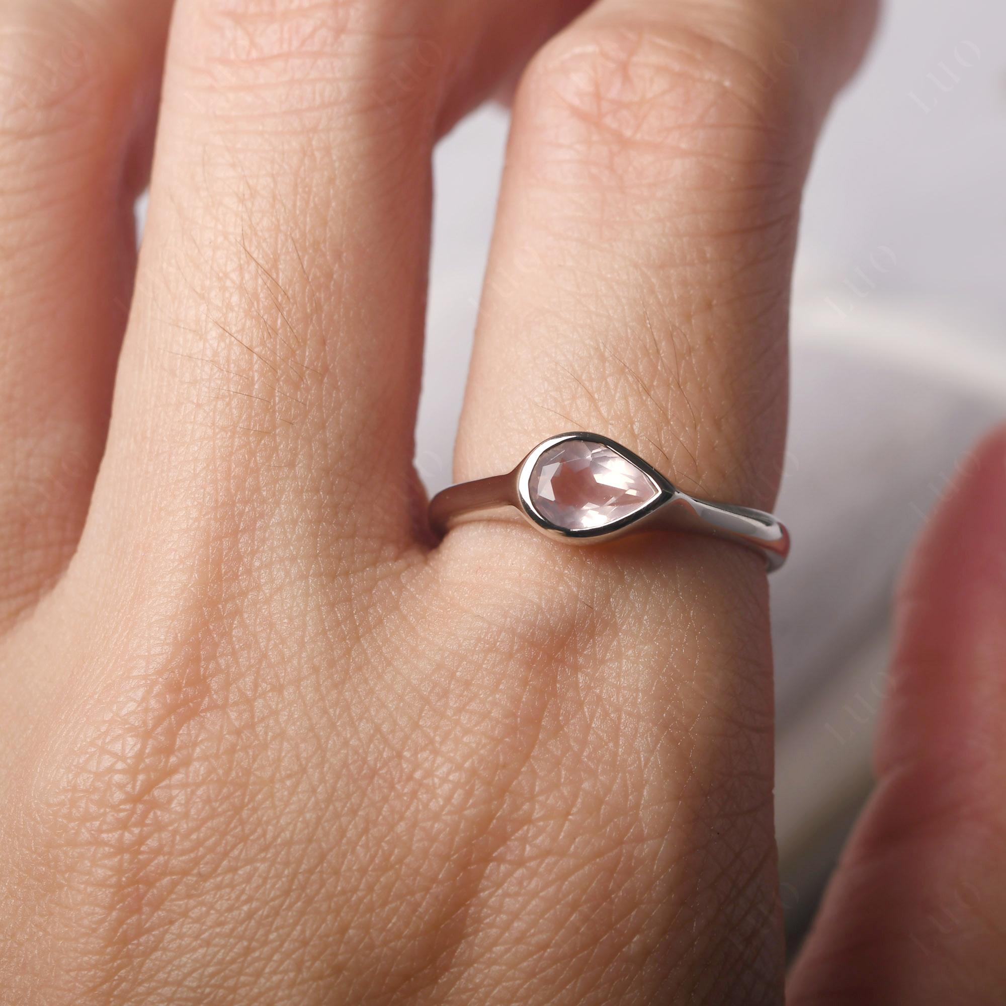 Horizontal Pear Rose Quartz Engagement Ring - LUO Jewelry