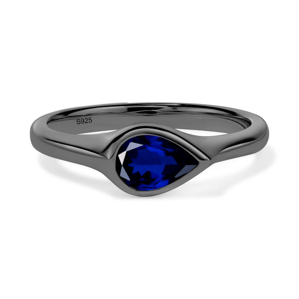 Horizontal Pear Sapphire Engagement Ring - LUO Jewelry #metal_black finish sterling silver