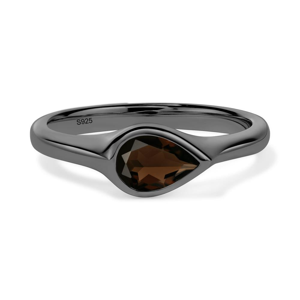Horizontal Pear Smoky Quartz Engagement Ring - LUO Jewelry #metal_black finish sterling silver