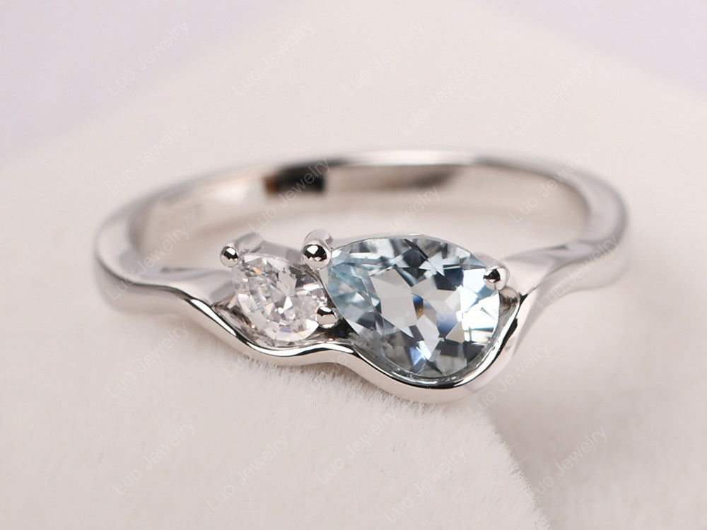 Unique Mothers Rings 2 Stones Aquamarine Ring - LUO Jewelry