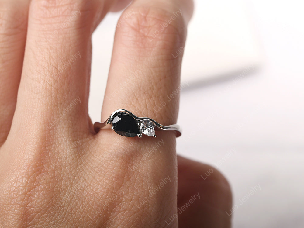 Unique Mothers Rings 2 Stones Black Spinel Ring - LUO Jewelry