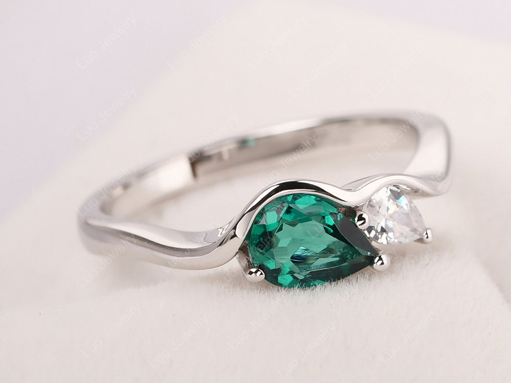 Unique Mothers Rings 2 Stones Emerald Ring - LUO Jewelry