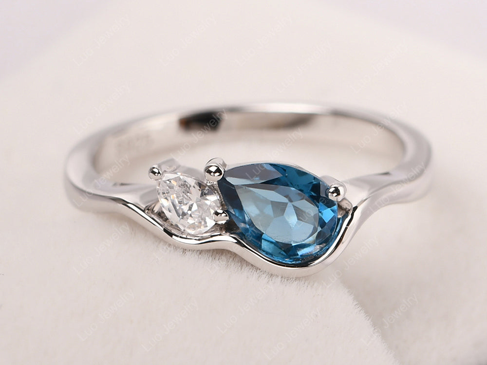 Unique Mothers Rings 2 Stones London Blue Topaz Ring - LUO Jewelry