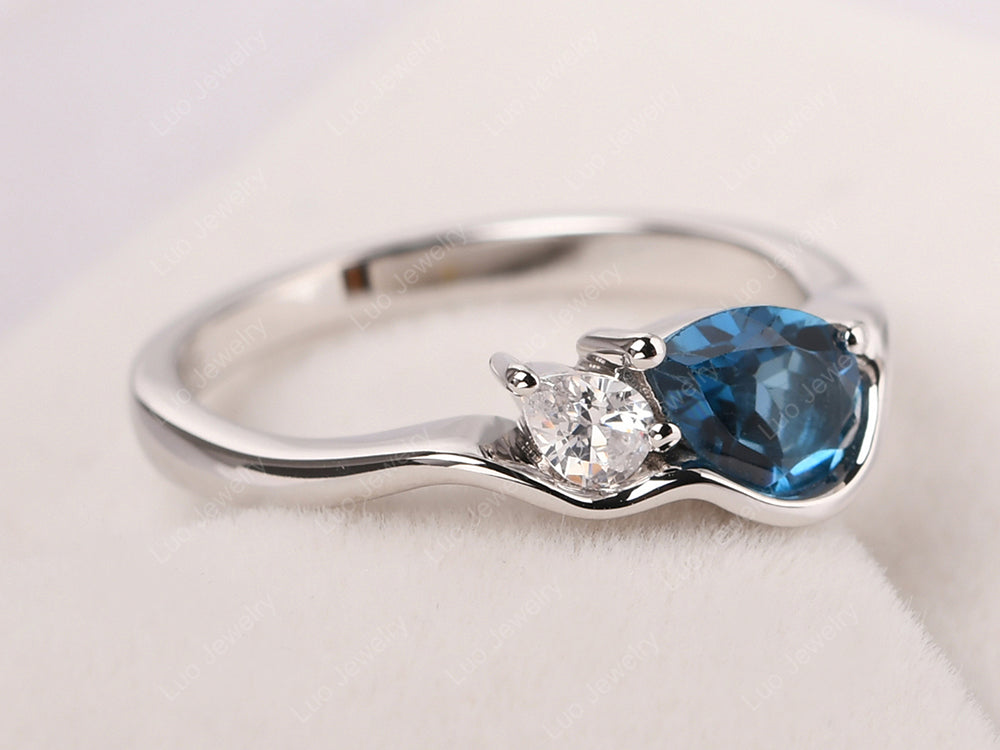 Unique Mothers Rings 2 Stones London Blue Topaz Ring - LUO Jewelry