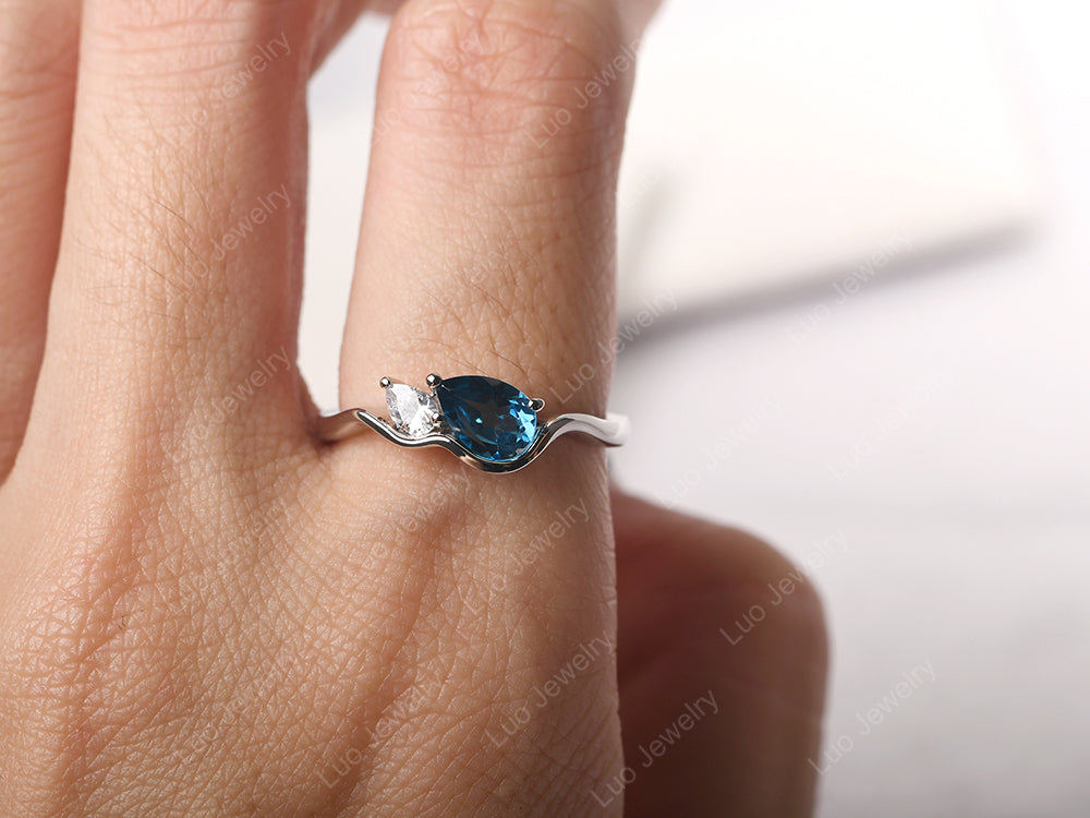 Unique Mothers Rings 2 Stones London Blue Topaz Ring - LUO Jewelry