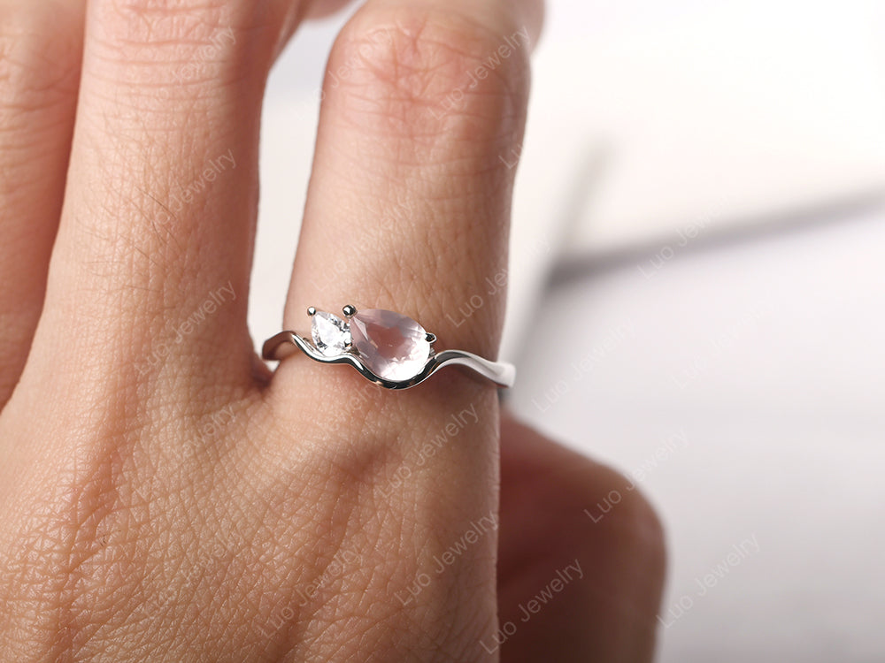 Unique Mothers Rings 2 Stones Rose Quartz Ring - LUO Jewelry