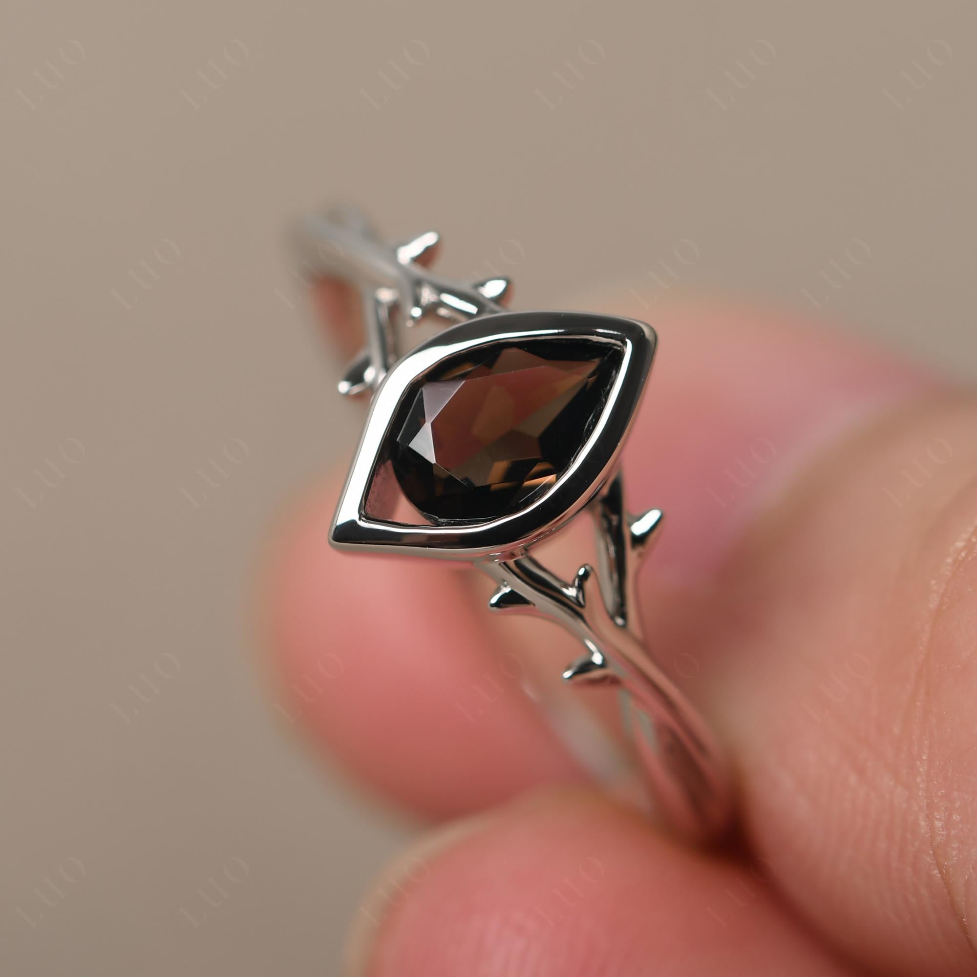 Twig Smoky Quartz Bezel Set Ring - LUO Jewelry