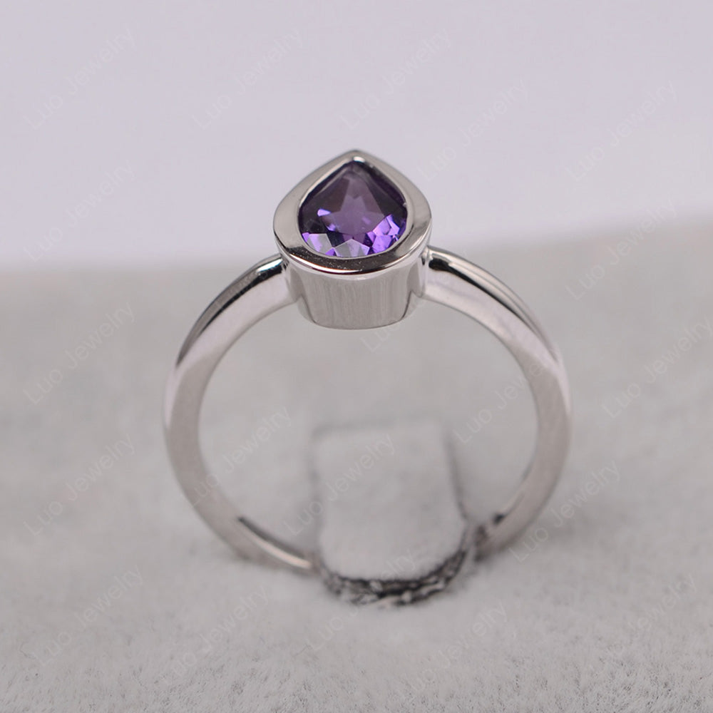 Pear Shaped Amethyst Bezel Set Ring Silver - LUO Jewelry