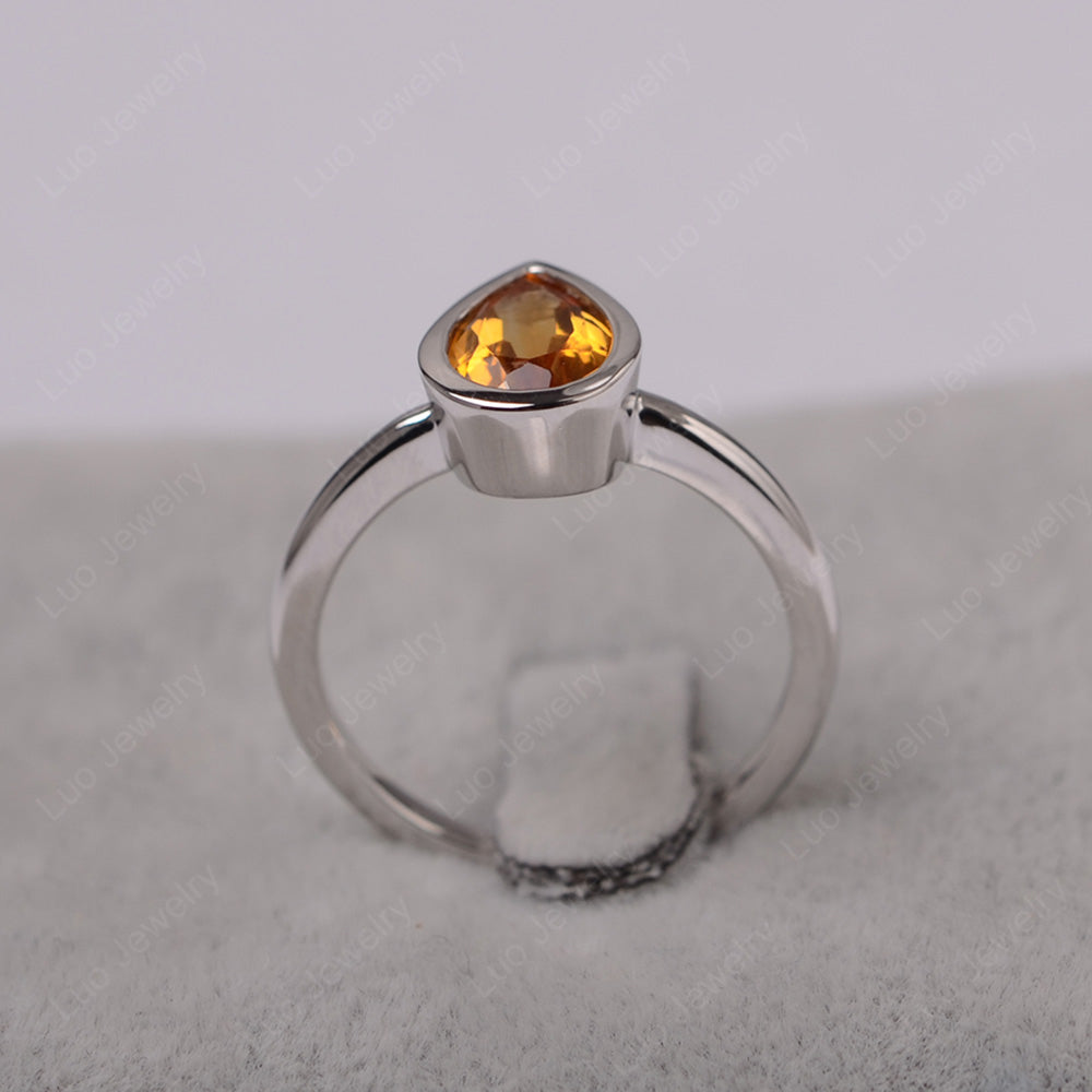 Pear Shaped Citrine Bezel Set Ring Silver - LUO Jewelry
