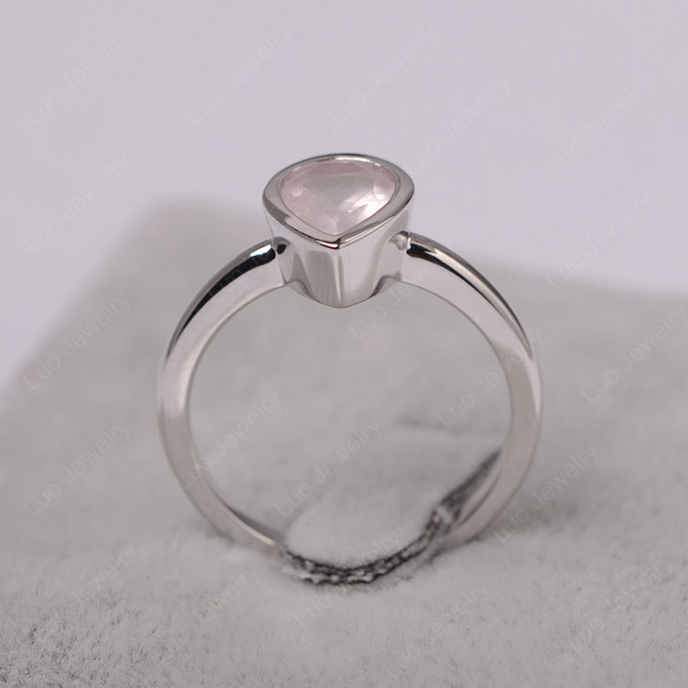 Pear Shaped Rose Quartz Bezel Set Ring Silver - LUO Jewelry