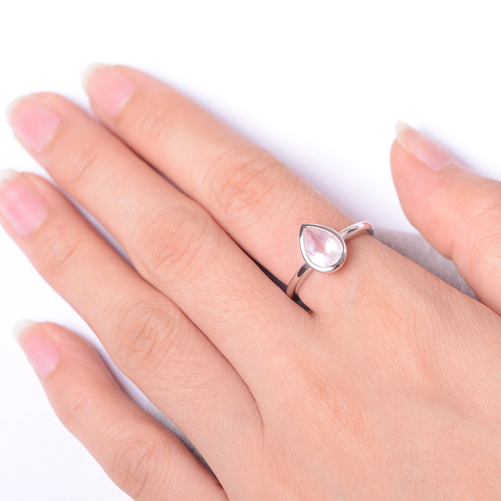 Pear Shaped Rose Quartz Bezel Set Ring Silver - LUO Jewelry