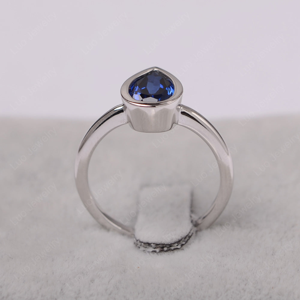 Pear Shaped Lab Sapphire Bezel Set Ring Silver - LUO Jewelry