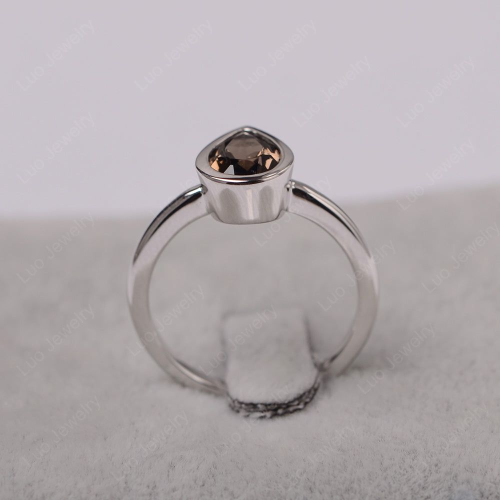 Pear Shaped Smoky Quartz Bezel Set Ring Silver - LUO Jewelry