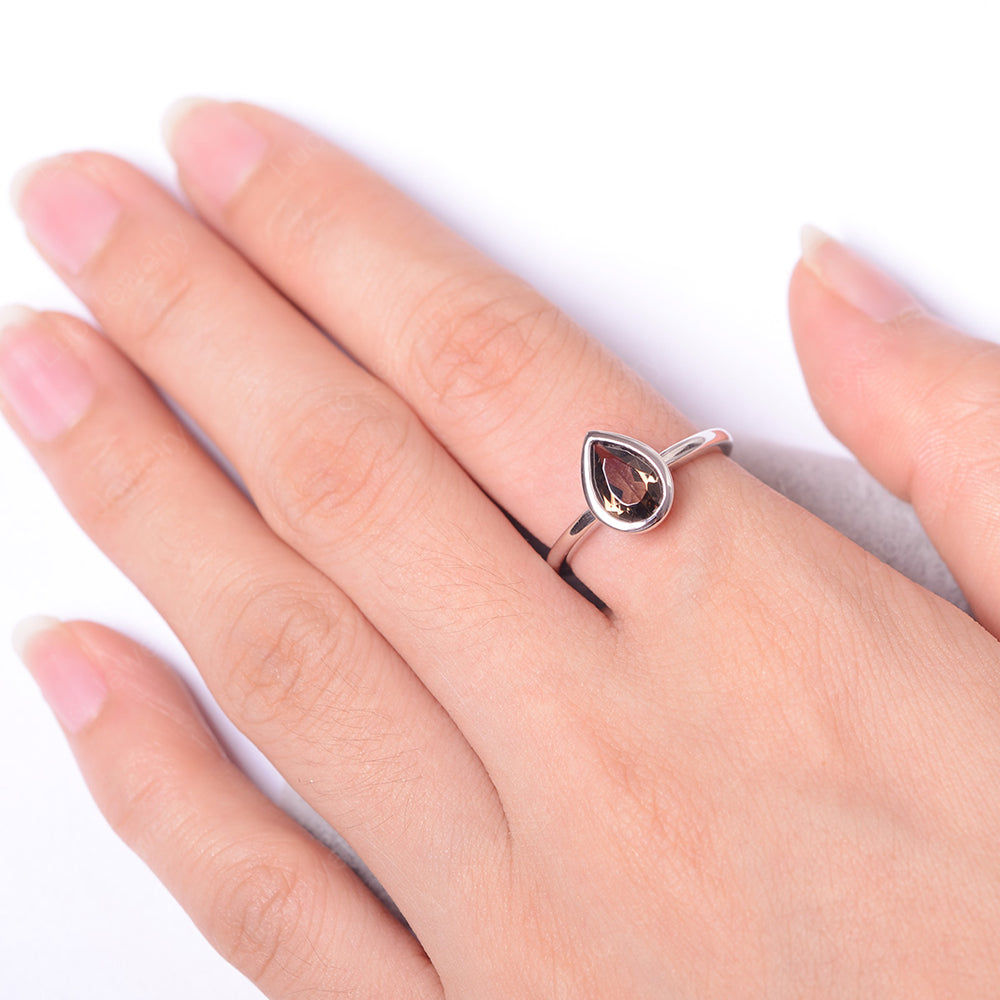 Pear Shaped Smoky Quartz Bezel Set Ring Silver - LUO Jewelry
