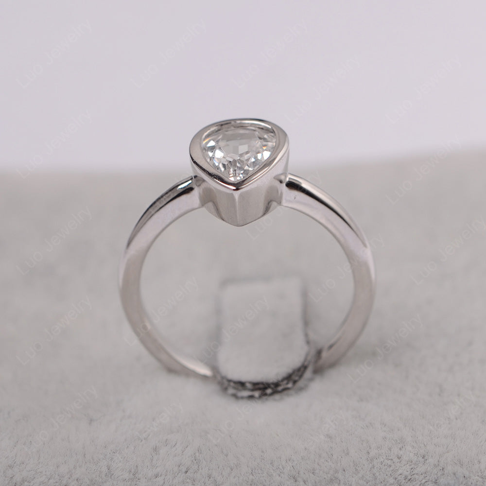 Pear Shaped White Topaz Bezel Set Ring Silver - LUO Jewelry