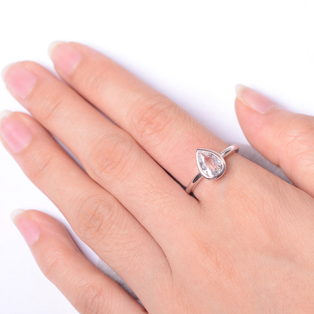 Pear Shaped White Topaz Bezel Set Ring Silver - LUO Jewelry