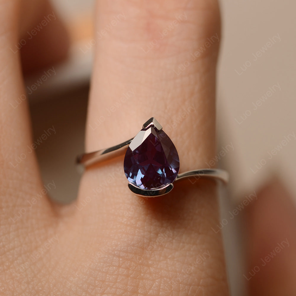 Pear Shaped Alexandrite Solitaire Engagement Ring - LUO Jewelry
